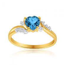 Load image into Gallery viewer, 9ct Yellow Gold Heart Blue Topaz + 8 Diamond Ring