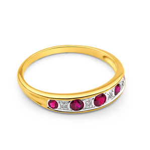 9ct Yellow Gold 5 Created Ruby and Diamond Graduated Ring