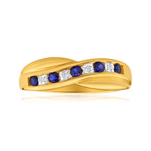 Load image into Gallery viewer, 9ct Dazzling Yellow Gold Created Sapphire + Diamond Ring