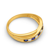 Load image into Gallery viewer, 9ct Dazzling Yellow Gold Created Sapphire + Diamond Ring