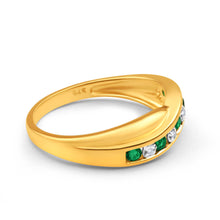 Load image into Gallery viewer, 9ct Yellow Gold Created Emerald + Diamond Cross Over Ring