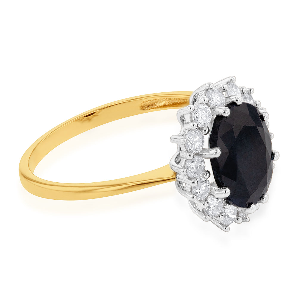 9ct Yellow Gold Natural Sapphire 2.50 Carat 9X7mm Oval with 0.50 Carat Diamonds Ring