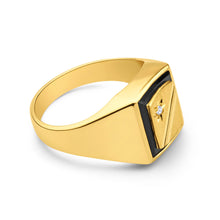 Load image into Gallery viewer, 9ct Radiant Yellow Gold Diamond + Onyx Ring