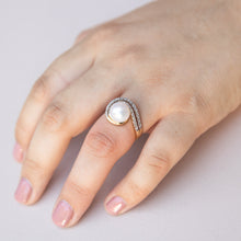 Load image into Gallery viewer, 9ct Yellow Gold Cultured Pearl and Diamond Swirl Ring