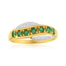 Load image into Gallery viewer, 9ct Elegant Yellow Gold Diamond + Emerald Ring