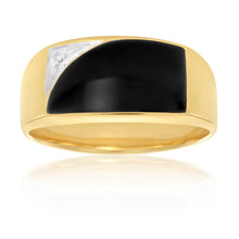 Load image into Gallery viewer, 9ct Yellow Gold Onyx and Diamond Gents Ring