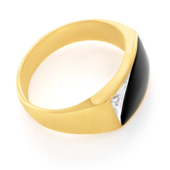 9ct Yellow Gold Onyx and Diamond Gents Ring