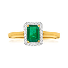 Load image into Gallery viewer, 9ct Yellow Gold Created Emerald + Diamond Ring