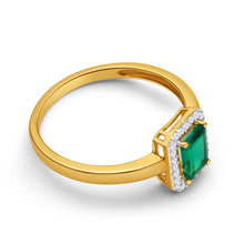 Load image into Gallery viewer, 9ct Yellow Gold Created Emerald + Diamond Ring
