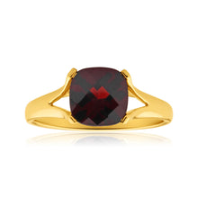 Load image into Gallery viewer, 9ct Yellow Gold 8mm 2.85 Carat Cushion Cut Garnet Ring