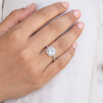 Cubic Zirconia Cushion Cut Halo Ring in 9ct White Gold
