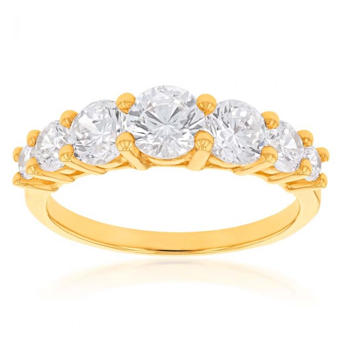 9ct Yellow Gold Cubic Zirconia Graduated 7 Stone Ring