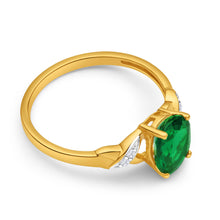 Load image into Gallery viewer, 9ct Yellow Gold Oval Created Emerald + Diamond Ring