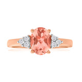 9ct Rose Gold Morganite 8x6mm and Diamond Ring
