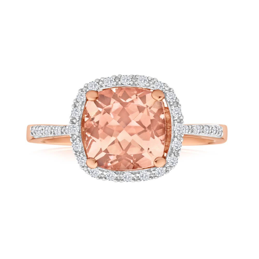 9ct Rose Gold Diamond + Morganite Ring