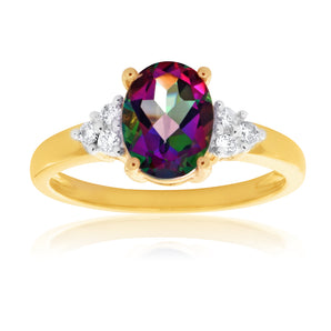 9ct Yellow Gold 8x6mm Oval Enhanced Mystic Topaz and Diamond Ring