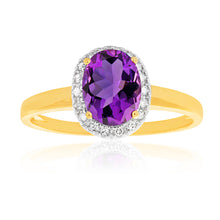 Load image into Gallery viewer, 9ct Yellow Gold &amp; White Gold Amethyst and Diamond Ring