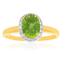 Load image into Gallery viewer, 9ct Yellow Gold &amp; White Gold Peridot and Diamond Halo Ring