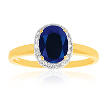 Load image into Gallery viewer, 9ct Yellow Gold &amp; White Gold Created Sapphire and Diamond Ring
