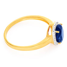 Load image into Gallery viewer, 9ct Yellow Gold &amp; White Gold Created Sapphire and Diamond Ring