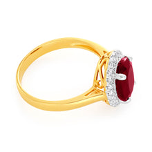 Load image into Gallery viewer, 9ct Yellow Gold Diamond + Natural Enhanced/Heat Treated Ruby Ring