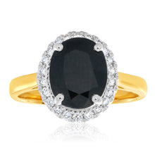 Load image into Gallery viewer, 9ct Yellow Gold Diamond + Natural Black Sapphire Ring