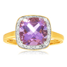 Load image into Gallery viewer, 9ct Yellow Gold 8mm Amethyst Diamond Ring