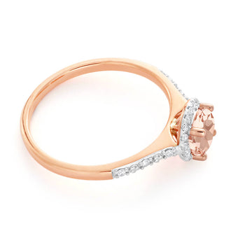 9ct Rose Gold 0.8ct Morganite and 0.10 Carat Diamond Halo Ring