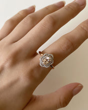 Load image into Gallery viewer, 9ct Rose Gold Morganite 7x5mm 0.65 Carats and Diamonds 0.25 Carats Floral Halo Ring