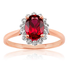 Load image into Gallery viewer, 9ct Rose Gold Created Ruby + Diamond Ring