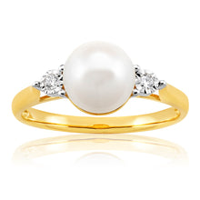 Load image into Gallery viewer, 9ct Yellow Gold Magnificent Diamond + Pearl Ring