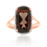 9ct Rose Gold 4.00 Carats Smokey Quartz and Diamond Ring  *No Resize*