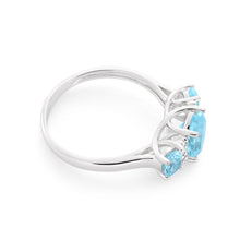 Load image into Gallery viewer, 9ct White Gold Sky Blue Topaz &amp; Diamond Trilogy Ring
