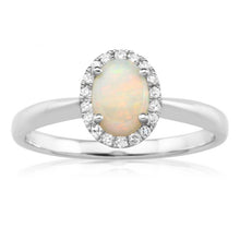 Load image into Gallery viewer, 9ct 0.45ct Natural White Opal and Diamond Halo Ring