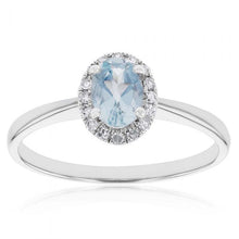 Load image into Gallery viewer, 9ct White Gold Aquamarine 7x5mm and Diamond 0.13ct Ring