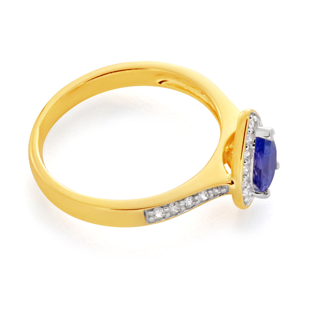 9ct Yellow Gold 0.75ct Tanzanite and Diamond Ring