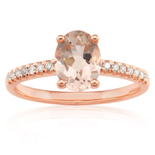 Load image into Gallery viewer, 9ct Rose Gold 8x6mm Oval Cut Morganite and 0.12ct Diamond Ring