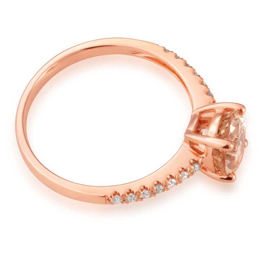 9ct Rose Gold 8x6mm Oval Cut Morganite and 0.12ct Diamond Ring