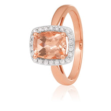 Load image into Gallery viewer, 9ct Rose Gold Cushion Cut Morganite 8x6mm and Diamond 0.15ct Halo Ring