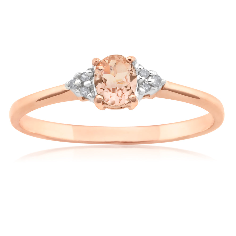 9ct Rose Gold Morganite Ring with Diamonds