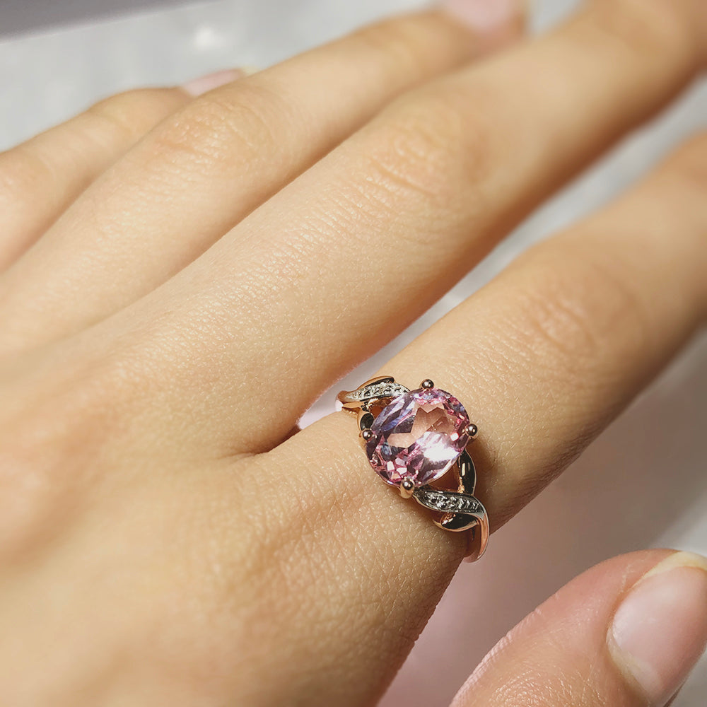9ct Rose Gold Created Peach Sapphire & Diamond Ring