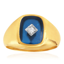 Load image into Gallery viewer, 9ct Yellow Gold Created Blue Spinel &amp; Diamond Gents Ring  (No Resize)