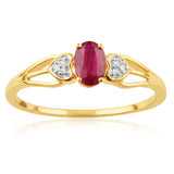 9ct Yellow Gold 6x4mm Oval Natural Ruby & Diamond Ring