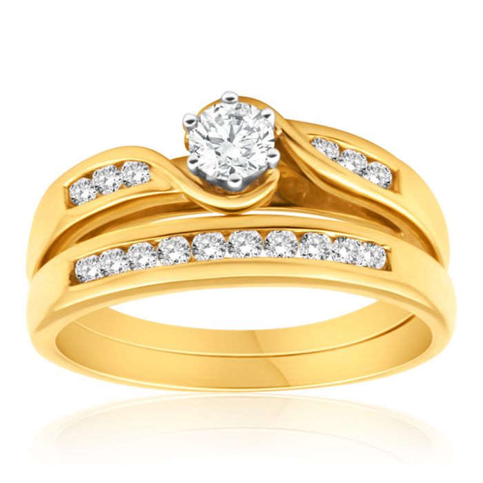 9ct Yellow Gold 2 Ring Bridal Set With 16 Diamonds Totalling 0.5 Carats