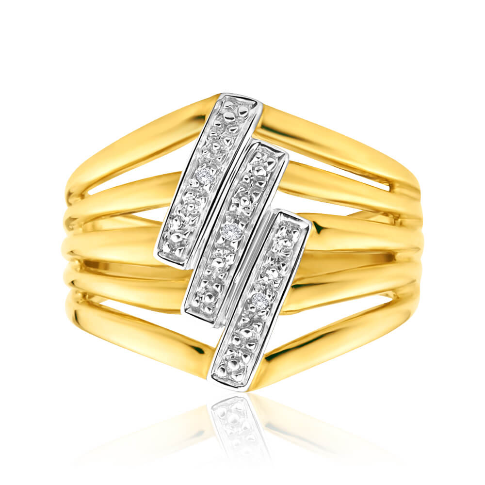 9ct Yellow Gold Bar Diamond Ring