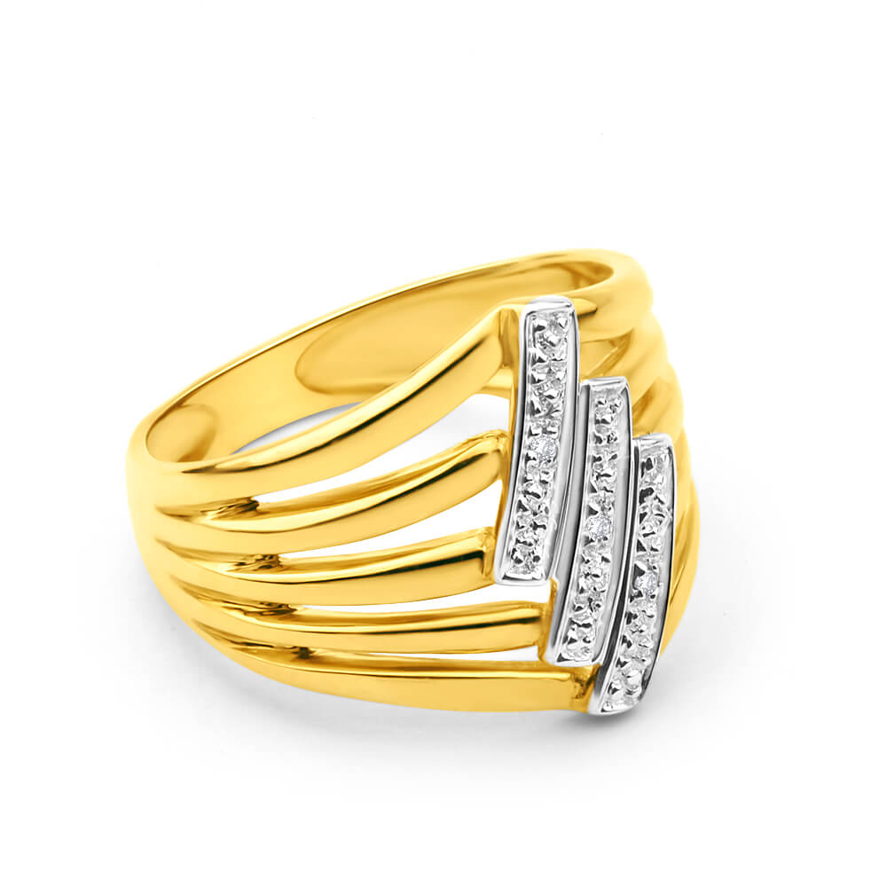 9ct Yellow Gold Bar Diamond Ring