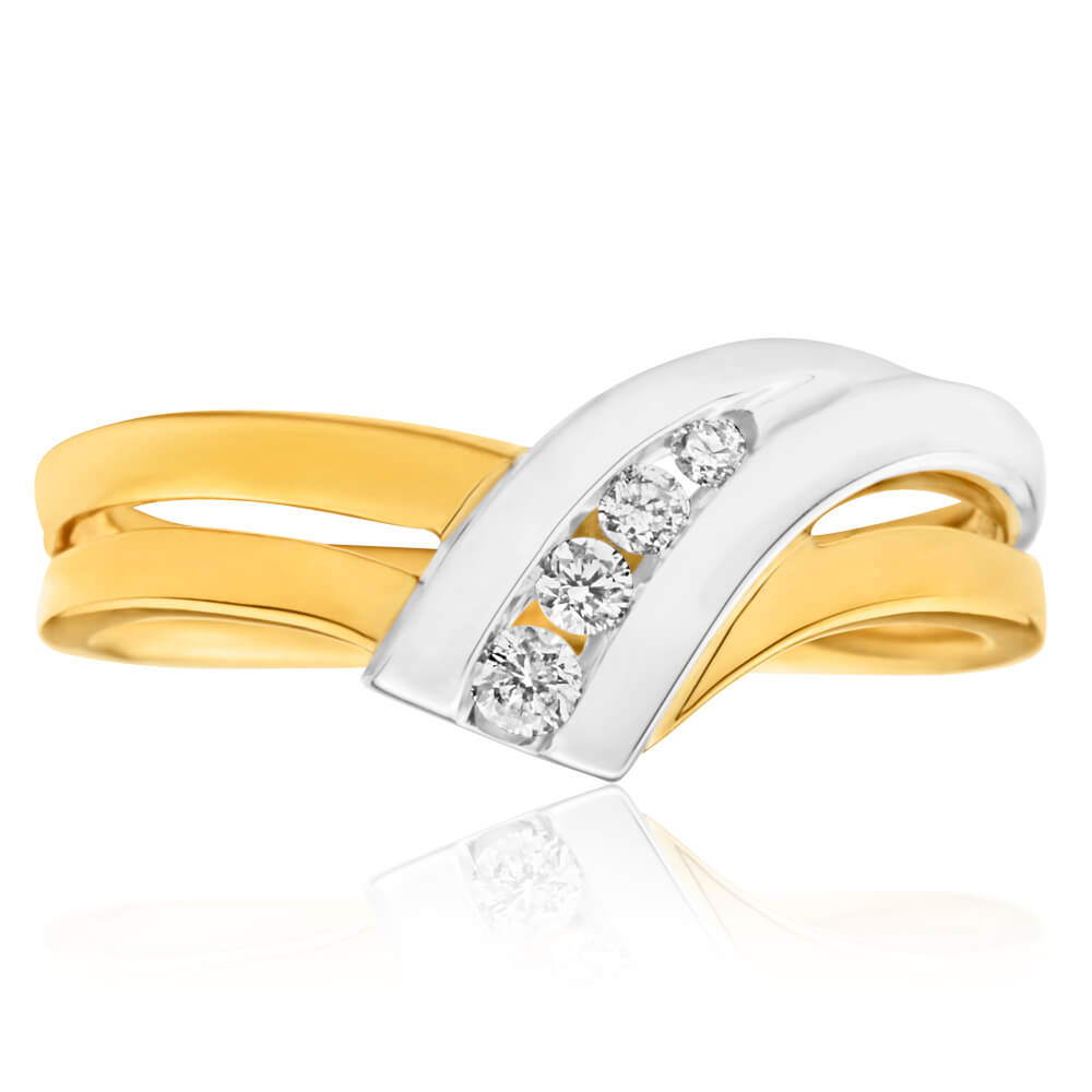 9ct Yellow Gold & White Gold 'Anari' Ring With 0.1 Carats Of Diamonds