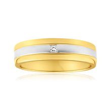 Load image into Gallery viewer, 9ct Yellow Gold &amp; White Gold Grooved Mens Diamond Ring