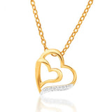 9ct Elegant Yellow Gold 2 Diamonds Heart Pendant