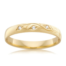Load image into Gallery viewer, 9ct Yellow Gold 3mm High Half Round Diamond Ring with 3 Diamonds. Size O
